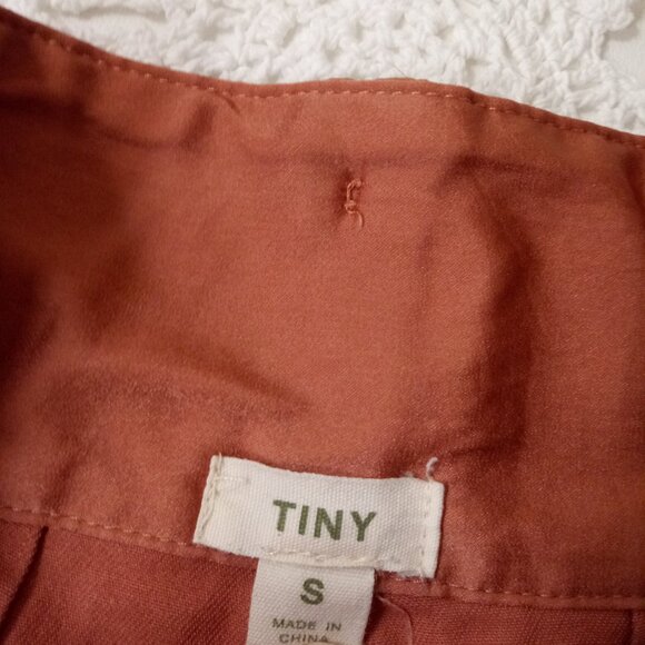 Tiny Wide Leg Pants Orange Pleat Front Ankle Crop Cuffed Hem High Rise S Women - Picture 4 of 10